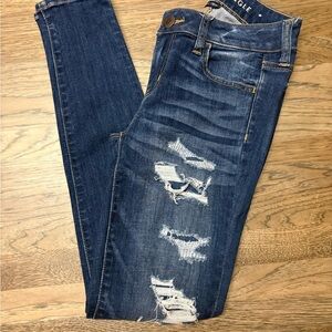 American Eagle Outfitters Distressed Dark Blue Skinny Jeans - Women